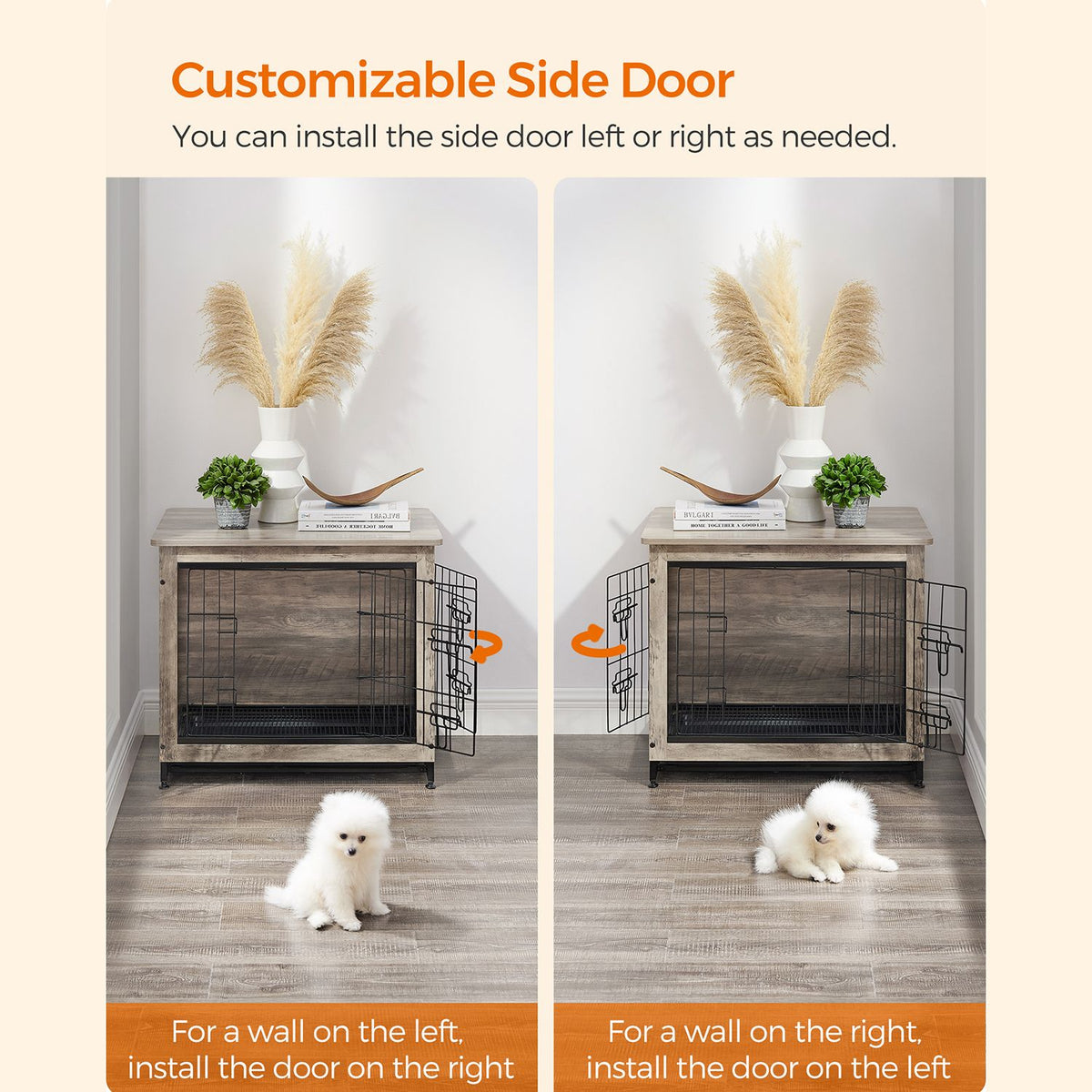 Dog Crate Furniture, Side End Table, Modern Kennel for Dogs Indoor up to 30 lb, Heavy-Duty Dog Cage with Multi-Purpose Removable Tray, Double-Door Dog House, Greige - HWLEXTRA 