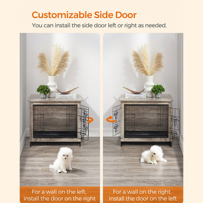 Dog Crate Furniture, Side End Table, Modern Kennel for Dogs Indoor up to 30 lb, Heavy-Duty Dog Cage with Multi-Purpose Removable Tray, Double-Door Dog House, Greige - HWLEXTRA 