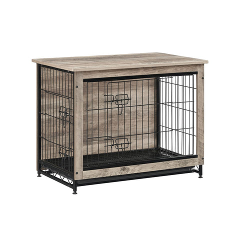 Dog Crate Furniture, Side End Table, Modern Kennel for Dogs Indoor up to 45 lb, Heavy-Duty Dog Cage with Multi-Purpose Removable Tray, Double-Door Dog House, Greige