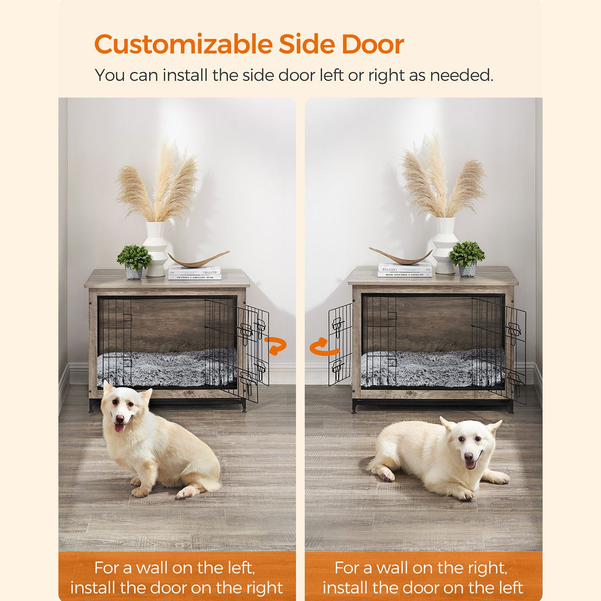 Dog Crate Furniture, Side End Table, Modern Kennel for Dogs Indoor up to 45 lb, Heavy-Duty Dog Cage with Multi-Purpose Removable Tray, Double-Door Dog House, Greige