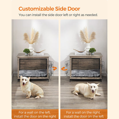 Dog Crate Furniture, Side End Table, Modern Kennel for Dogs Indoor up to 45 lb, Heavy-Duty Dog Cage with Multi-Purpose Removable Tray, Double-Door Dog House, Greige
