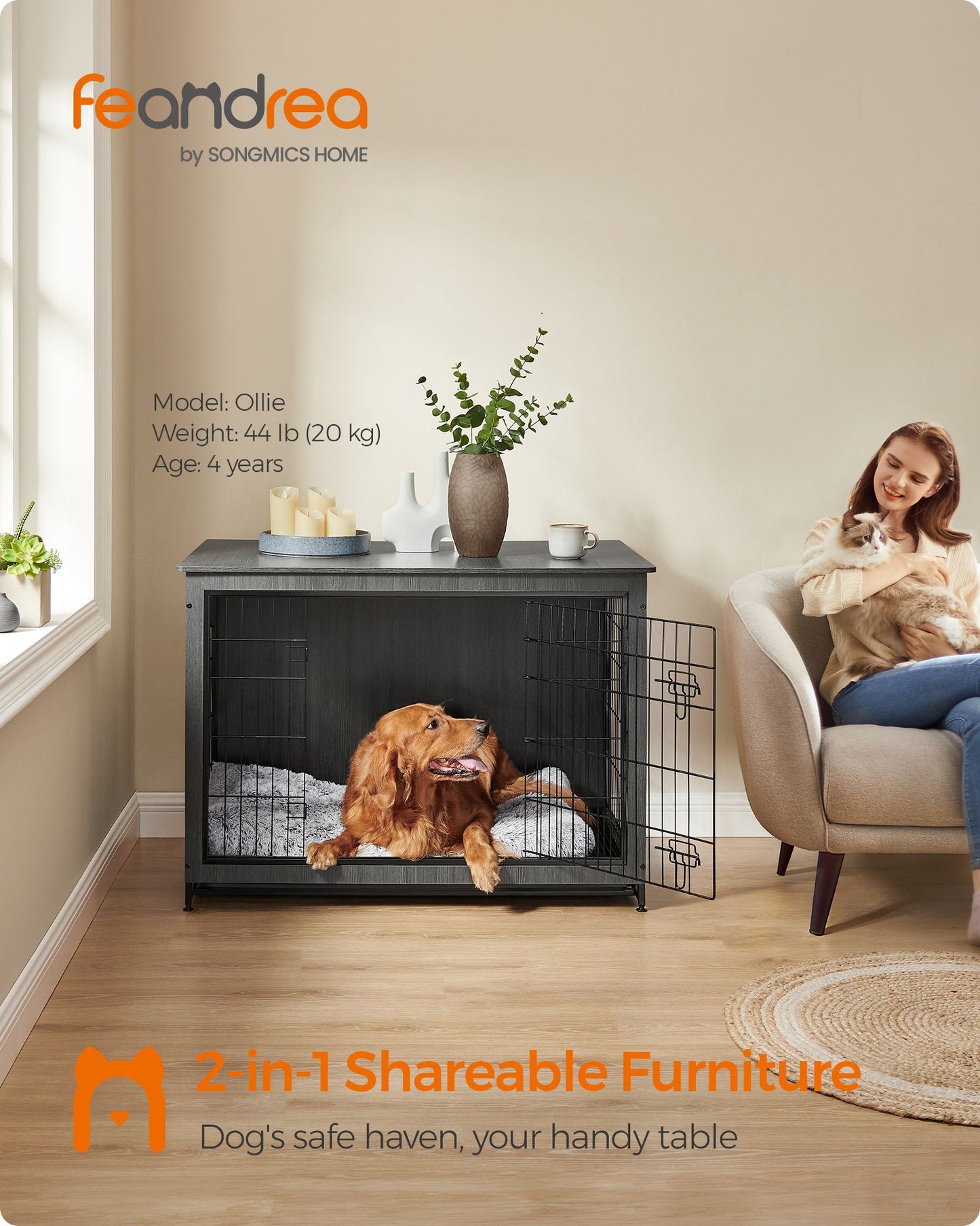 Modern Kennel for Dogs Indoor up to 80 lb