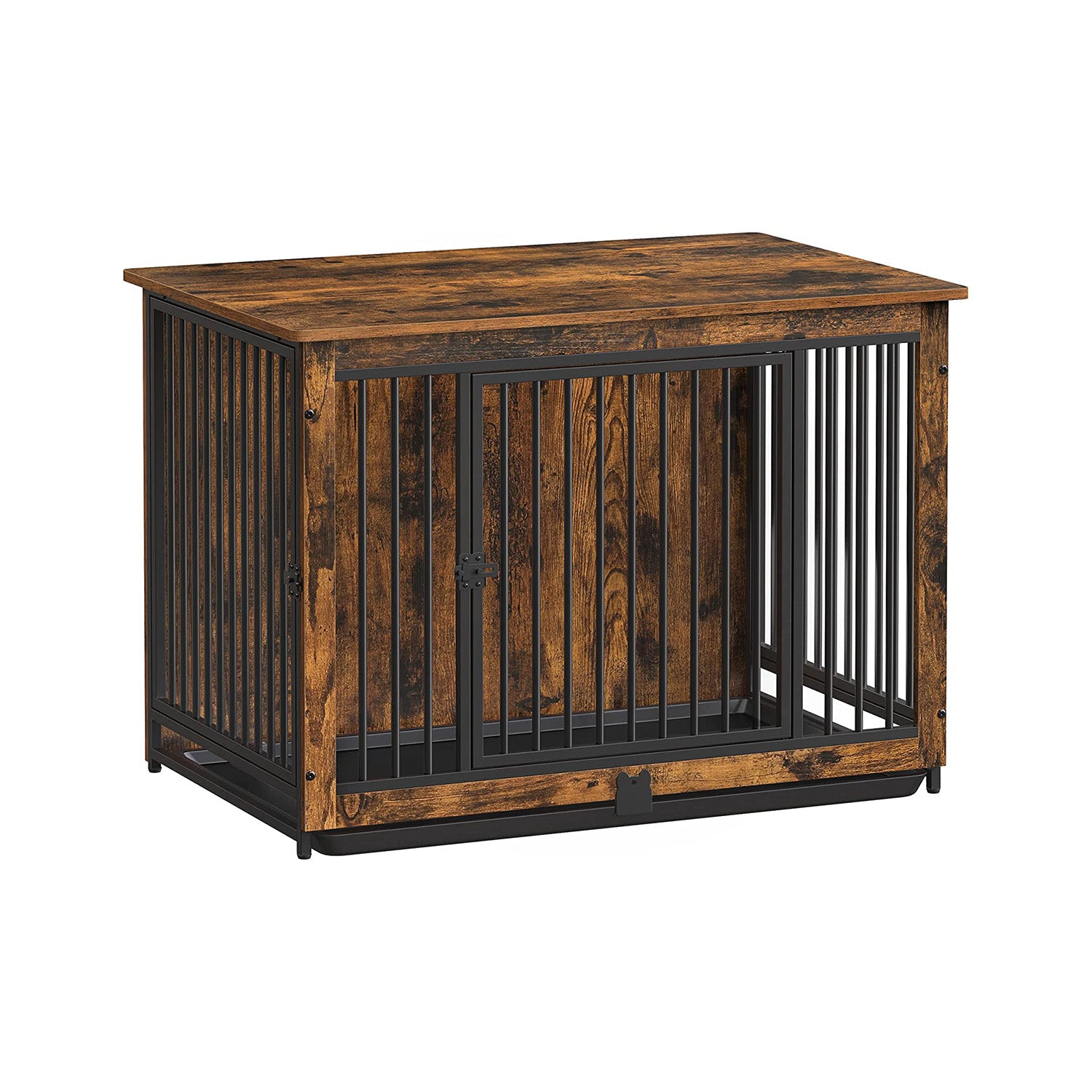 Dog Crate Furniture, End Table, Modern Dog Kennel for Medium Dogs Indoor up to 70 lb, Dog Cage with Double Doors, Customizable Side Door, Anti-Slip Pull-Out Tray, Rustic Brown - HWLEXTRA 