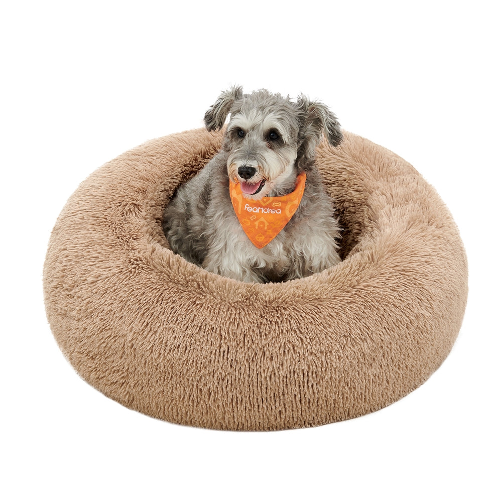 Round Plush Dog Bed — Camel Brown, 70 cm - image 1