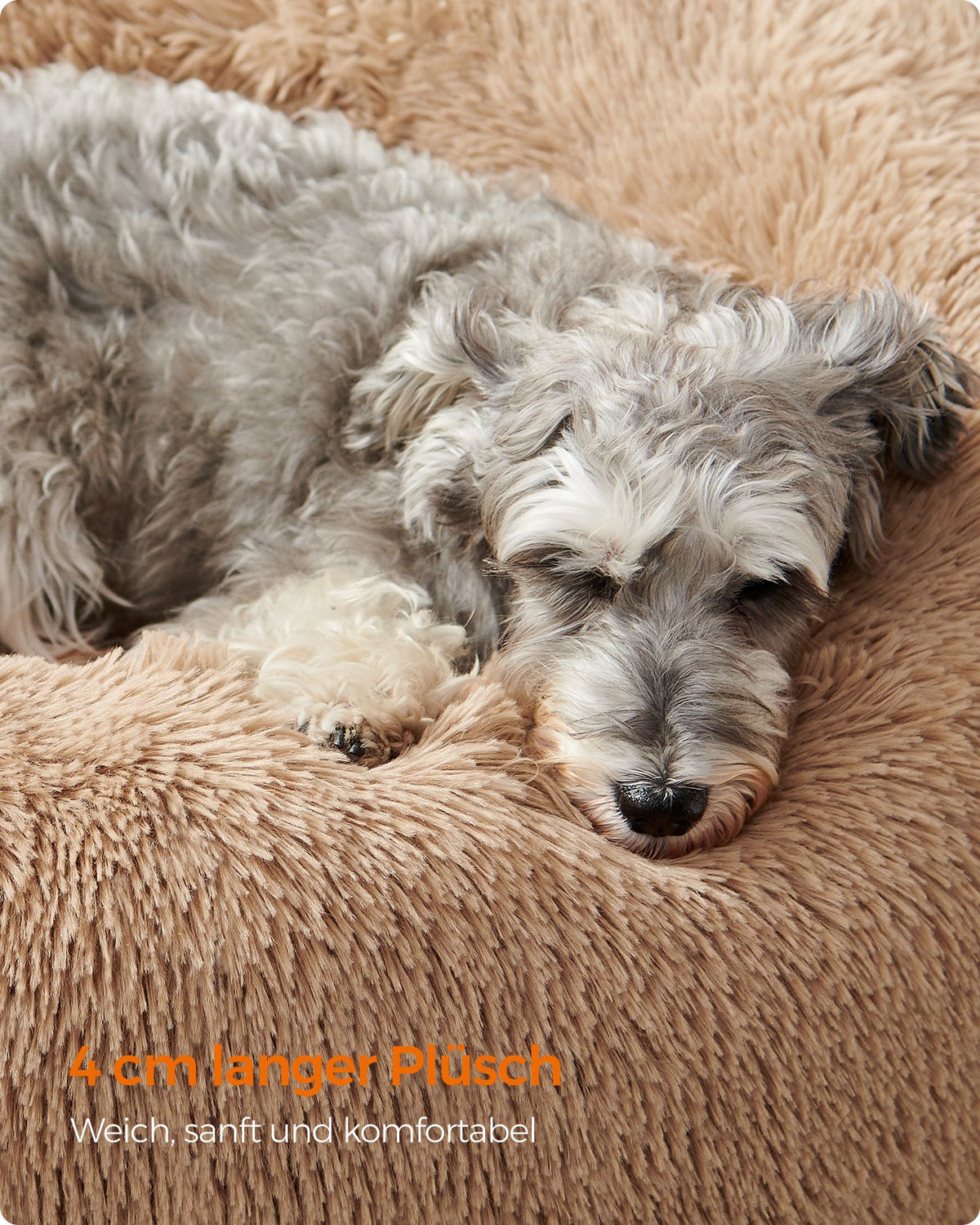 Round Plush Dog Bed — Camel Brown, 70 cm