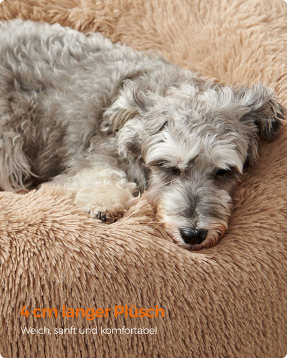 Round Plush Dog Bed — Camel Brown, 70 cm