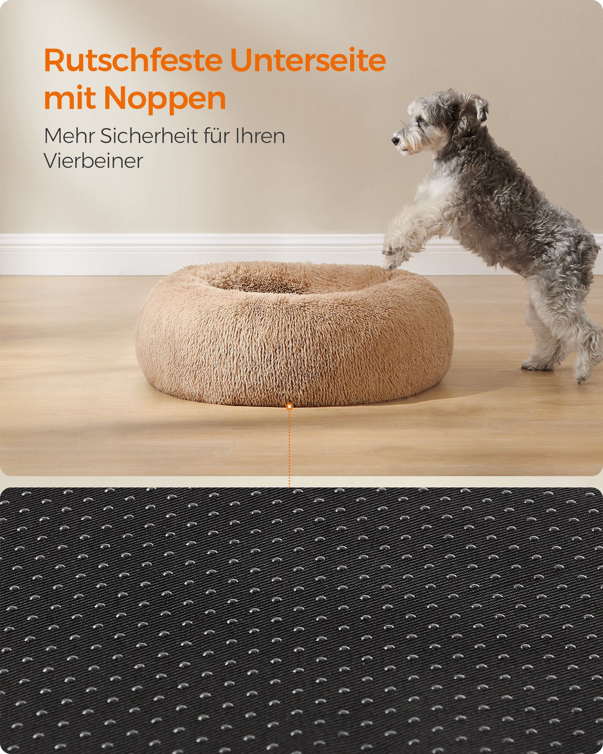 Round Plush Dog Bed — Camel Brown, 70 cm