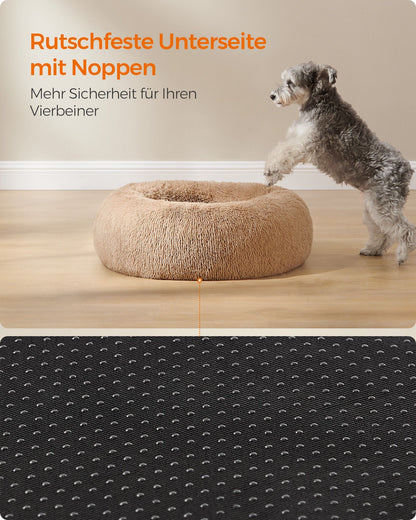 Round Plush Dog Bed — Camel Brown, 70 cm