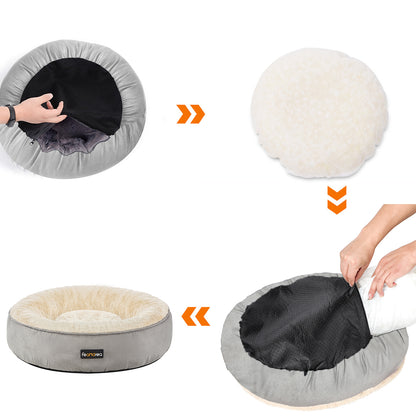 Grey & White Washable Round Dog Cushion - image 2