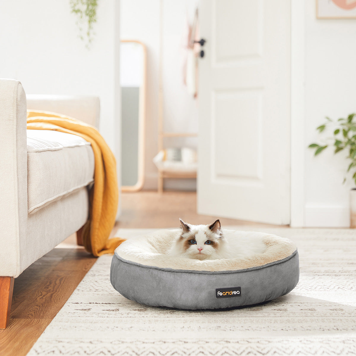 Grey & White Washable Round Dog Cushion - image 3
