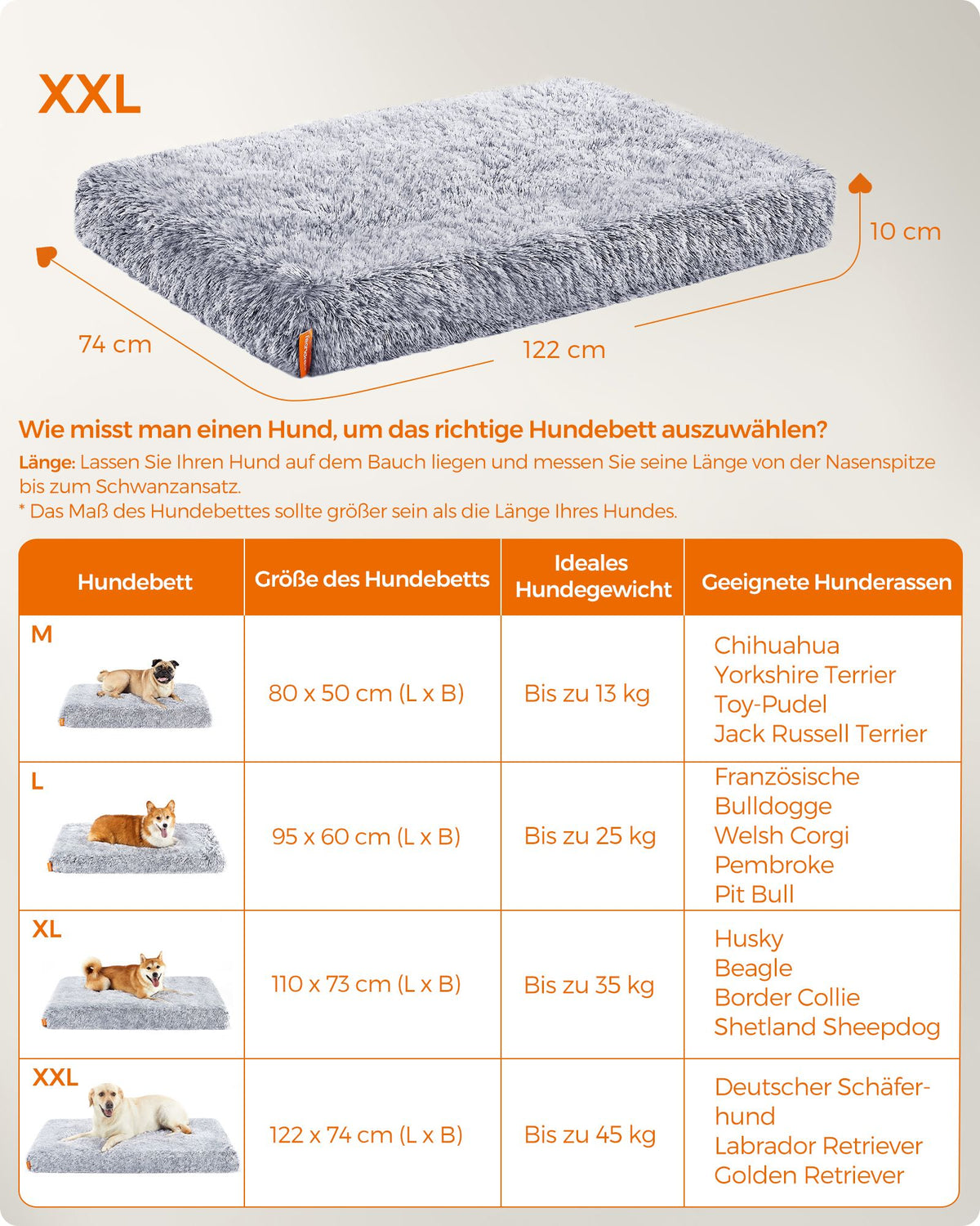 122 x 74 x 10 cm Dog Bed Grey Ombré