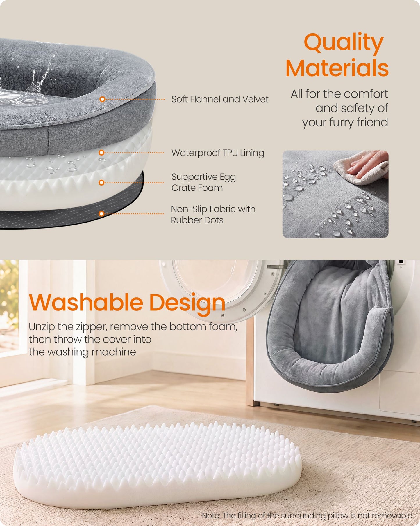 Large Pet Sofa with Waterproof Liner, Egg Crate Foam, Bolster Sides, Non-Slip Bottom Pet Bed for Cozy Sleep - image 2