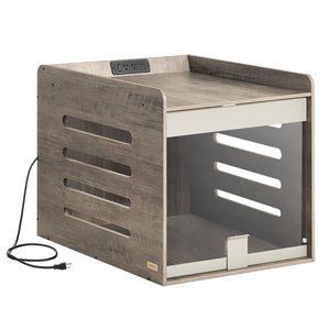 Modern Dog Crate Furniture with Charging Station, Heather Greige