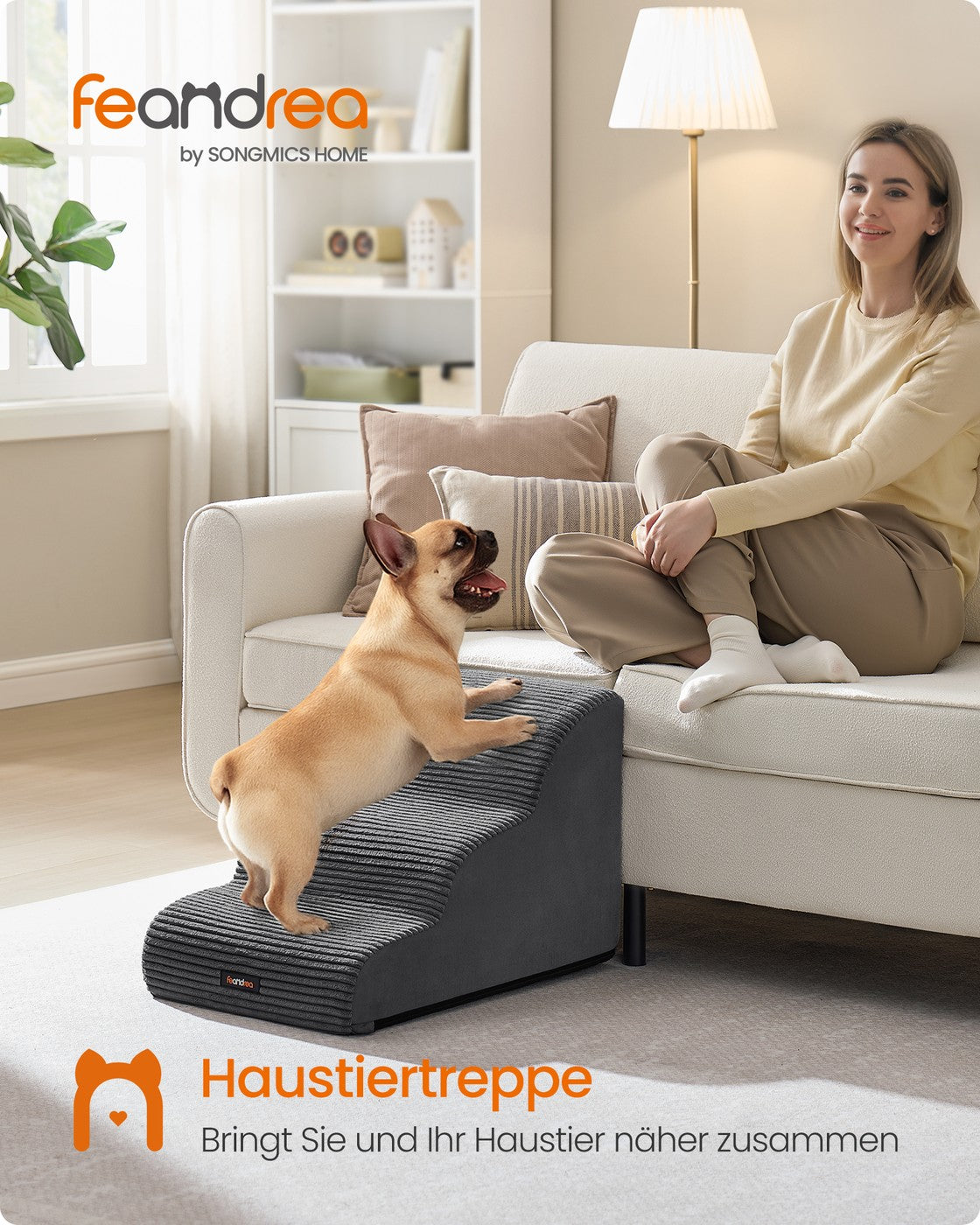 3-Step Dog Stairs Dog Steps for Bed Slate Grey