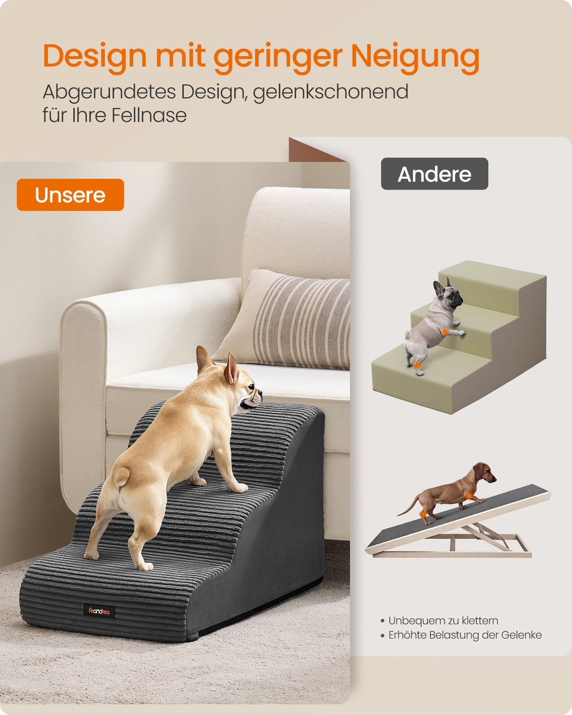 3-Step Dog Stairs Dog Steps for Bed Slate Grey