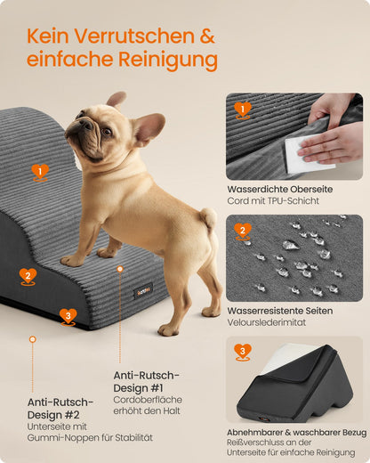 3-Step Dog Stairs Dog Steps for Bed Slate Grey