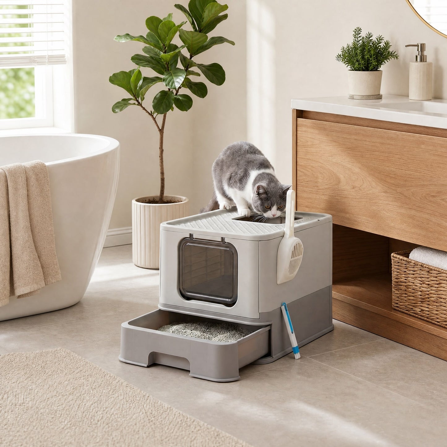 Enclosed Cat Litter Box With Lid, Top Entry, Slide-Out Tray - image 4