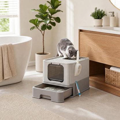 Enclosed Cat Litter Box With Lid, Top Entry, Slide-Out Tray - image 4