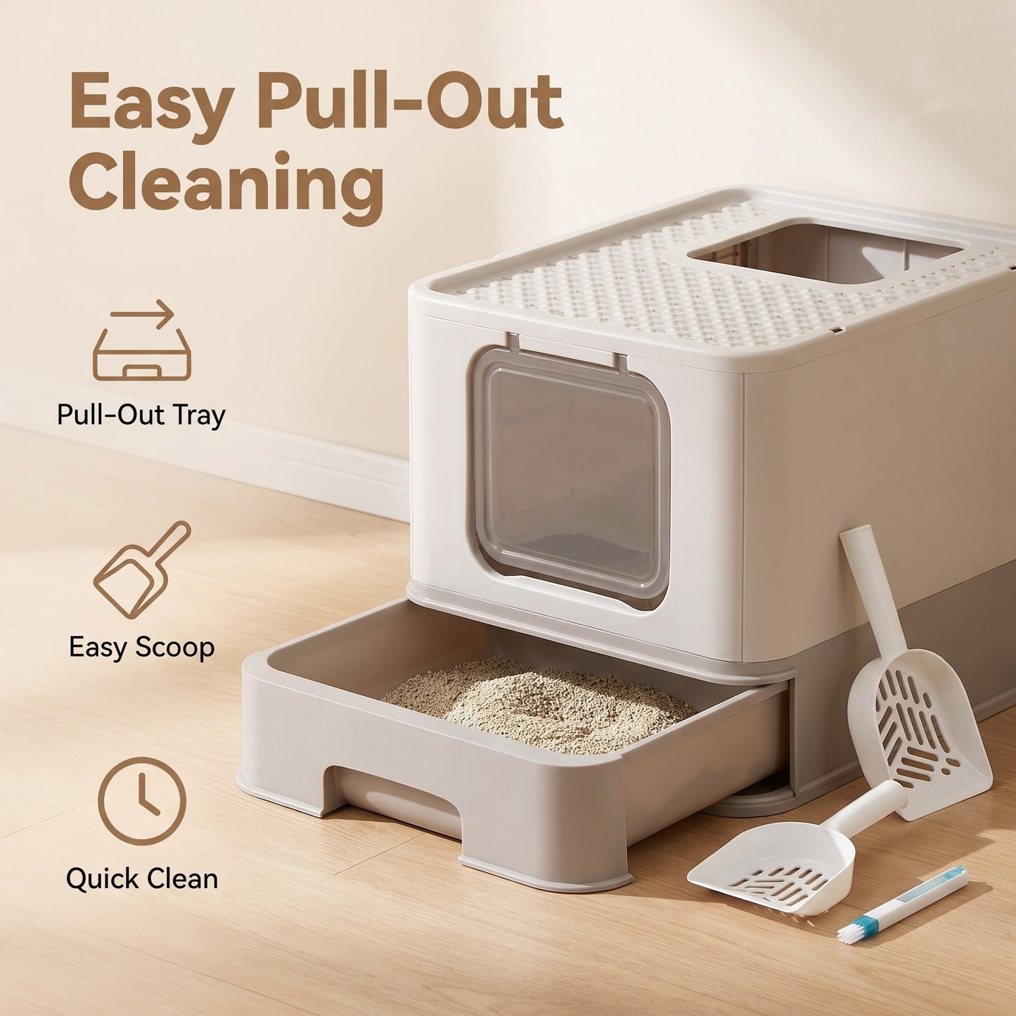 Enclosed Cat Litter Box With Lid, Top Entry, Slide-Out Tray - image 6