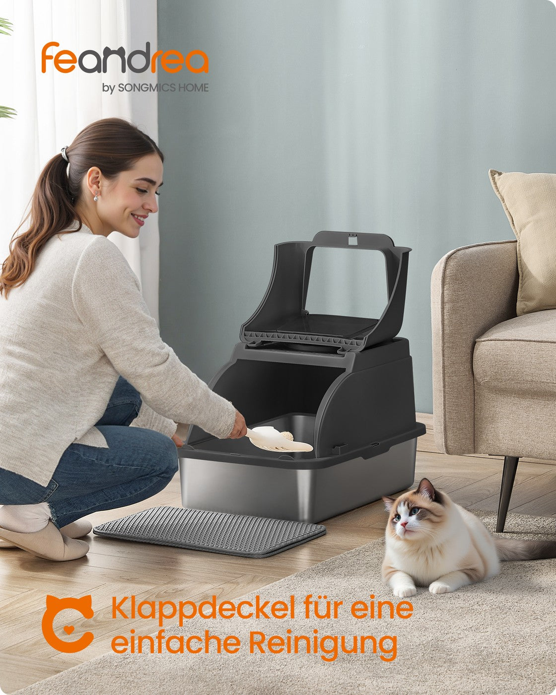 Stainless Steel Cat Litter Box with Flip Lid Ink Black