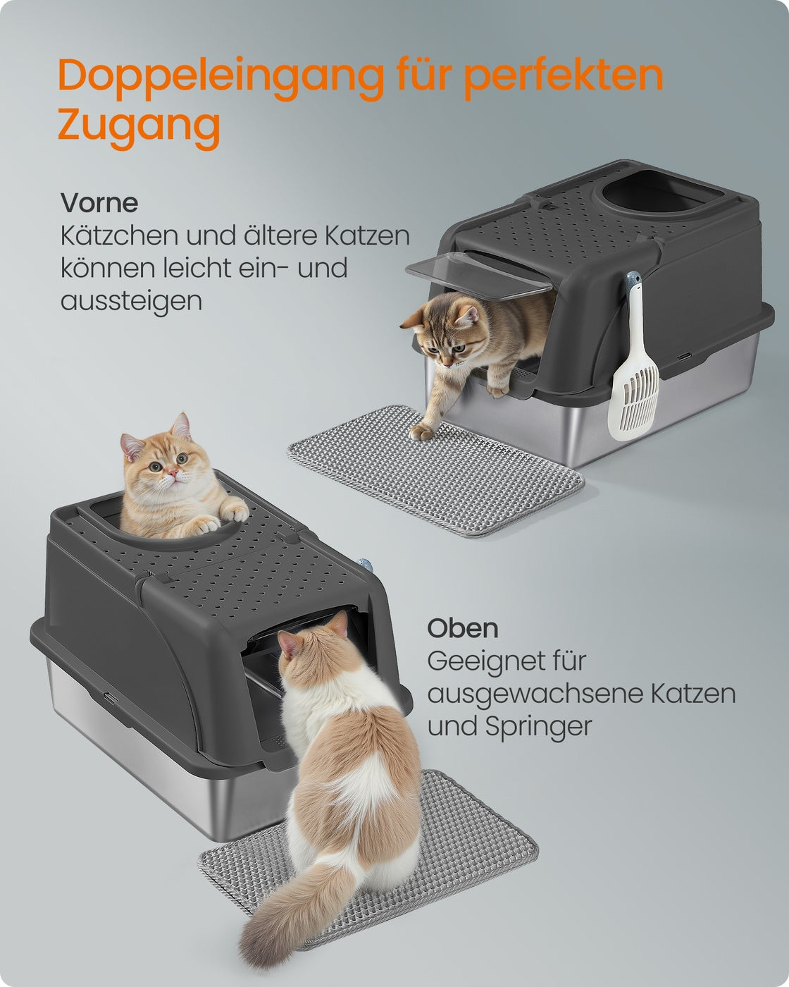 Stainless Steel Cat Litter Box with Flip Lid Ink Black