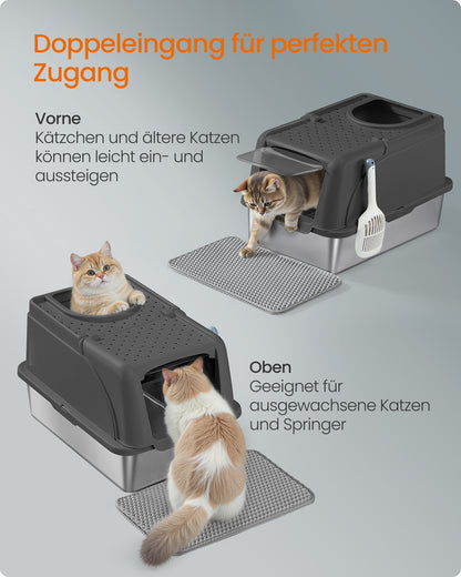 Stainless Steel Cat Litter Box with Flip Lid Ink Black