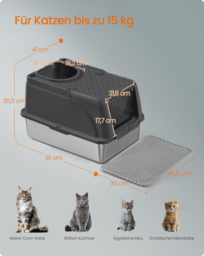 Stainless Steel Cat Litter Box with Flip Lid Ink Black