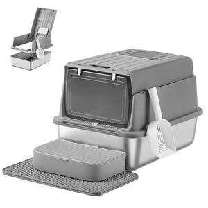 Feandrea Stainless Steel Cat Litter Box with Flip Lid