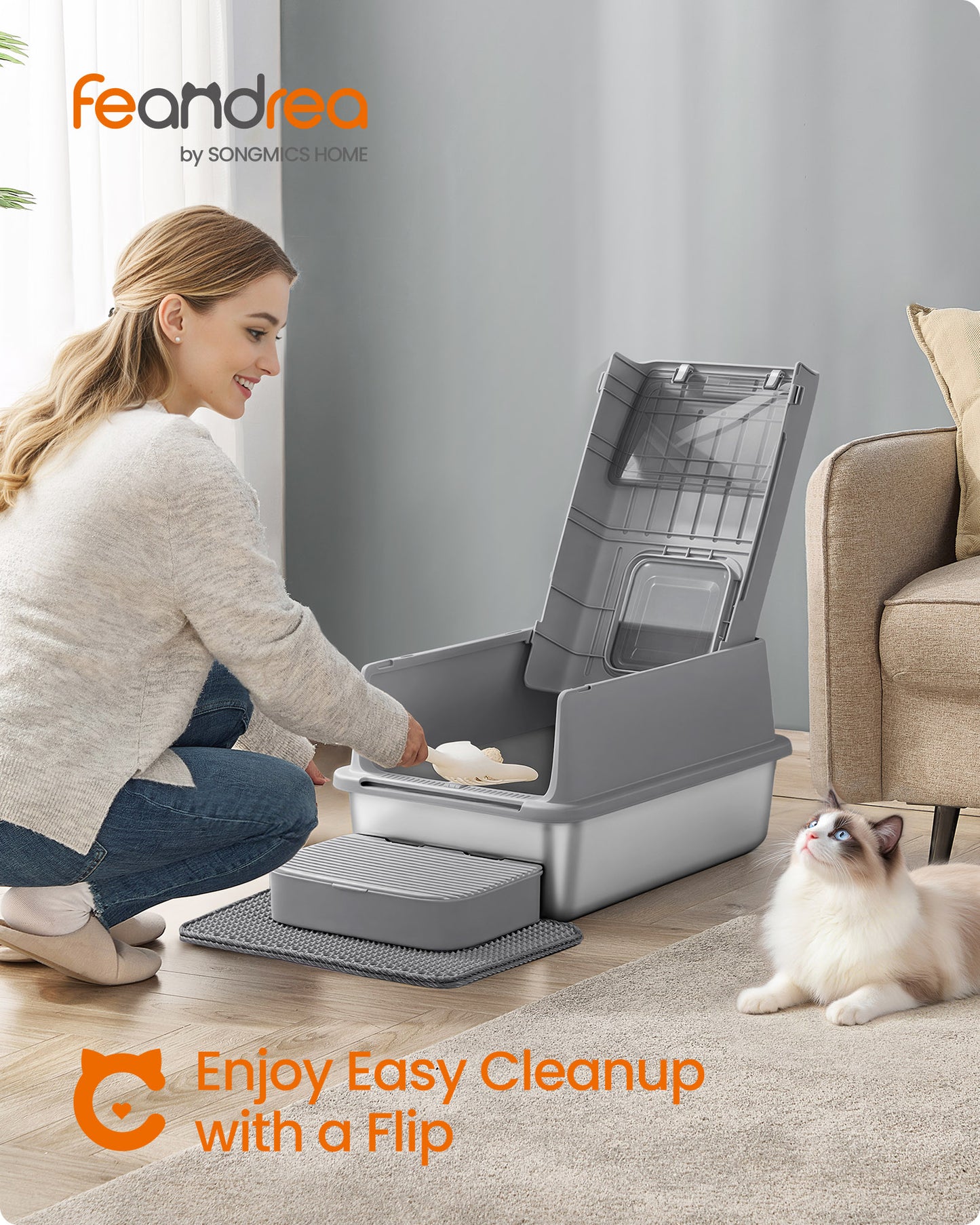 Stainless Steel Cat Litter Box with Flip Lid