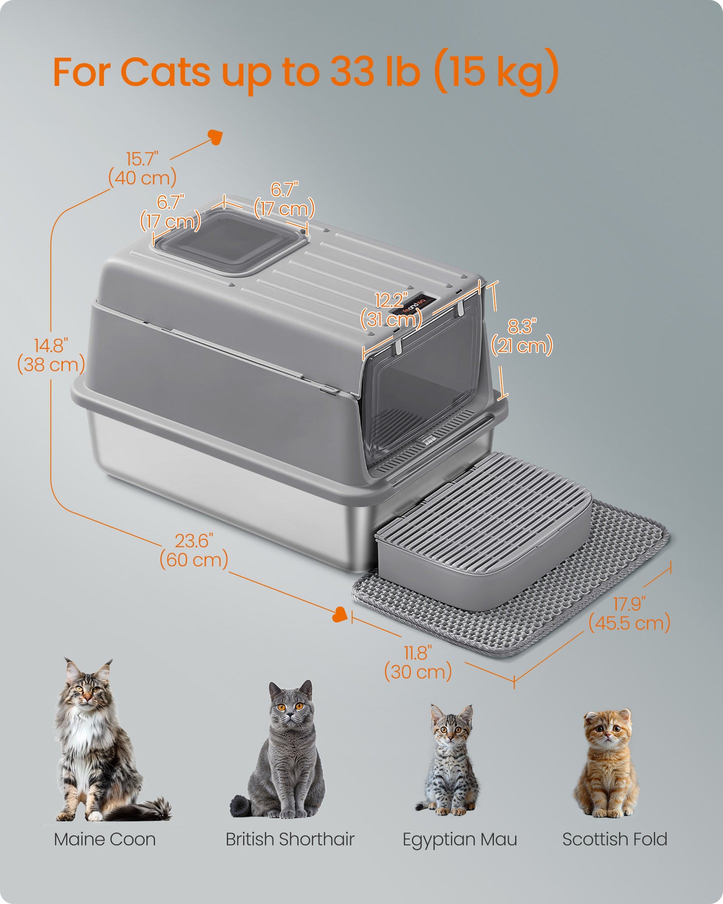Stainless Steel Cat Litter Box with Flip Lid