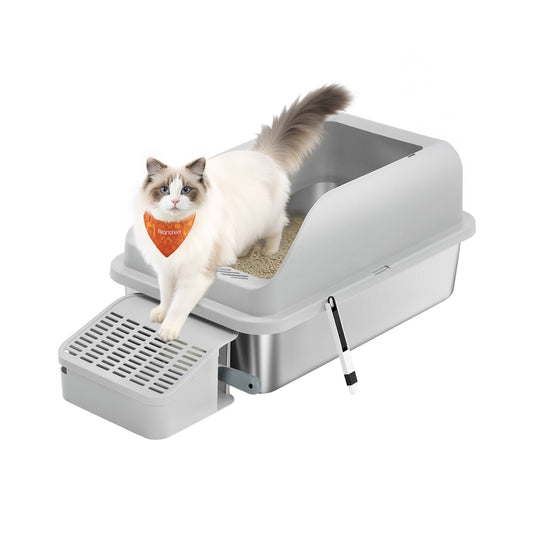 Stainless Steel Cat Litter Box with Open Top Dove Gray