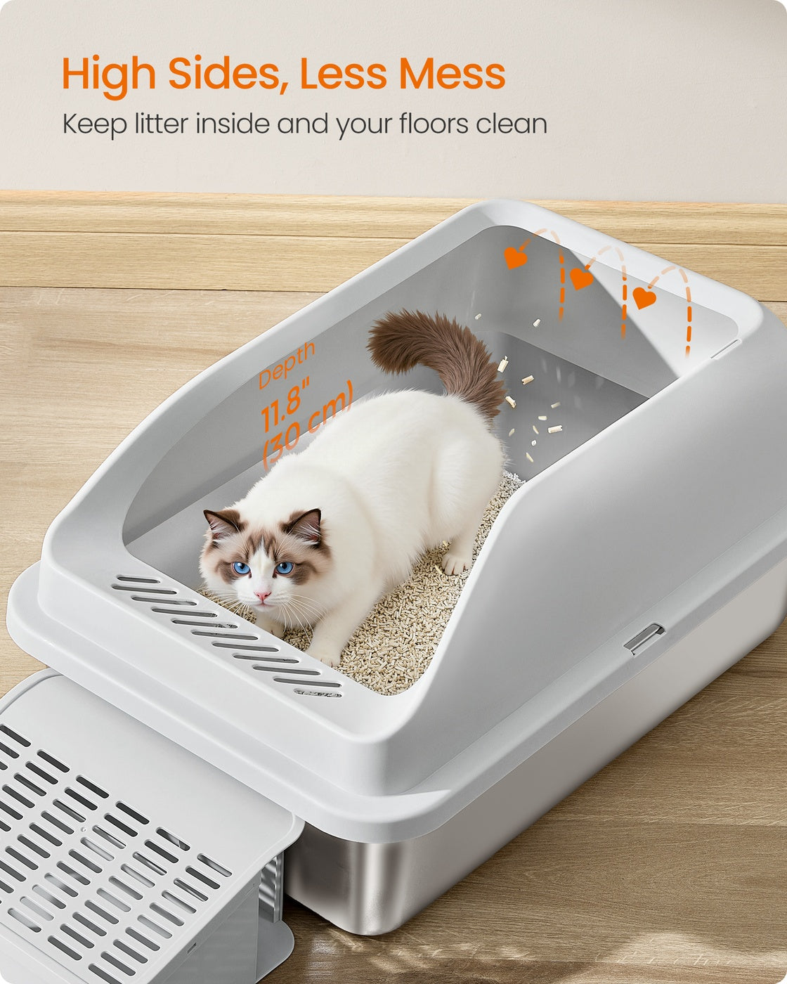 Stainless Steel Cat Litter Box with Open Top Dove Gray