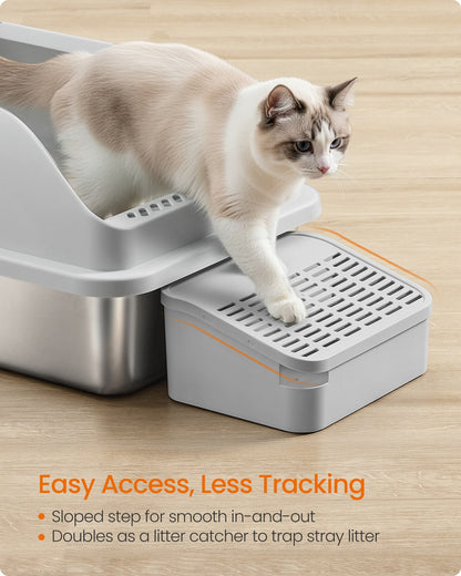 Stainless Steel Cat Litter Box with Open Top Dove Gray