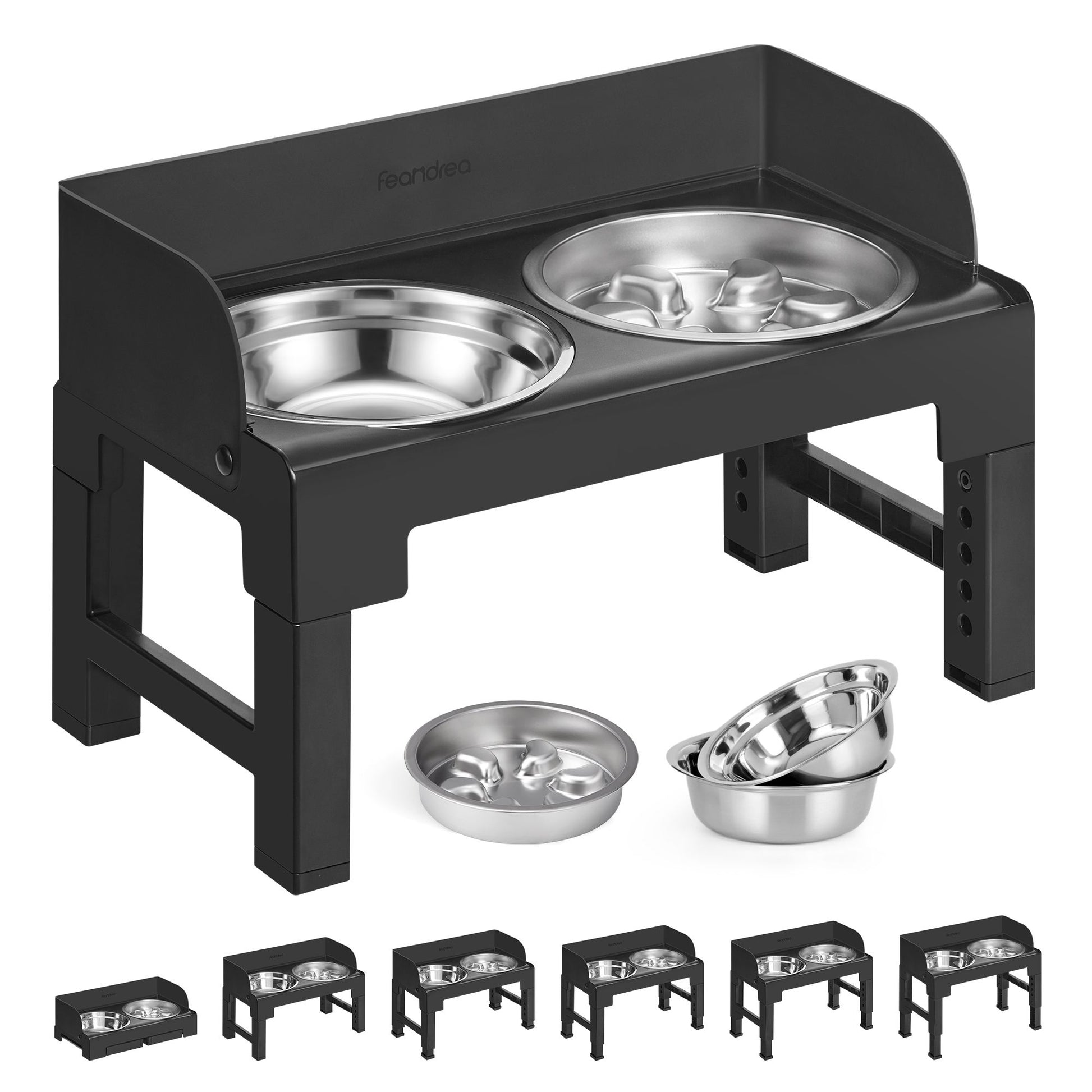 Dog Bowls Elevated, Adjustable Height, Tilted Design, Raised Stand, 1 Slow Feeder, Ink Black - image 1