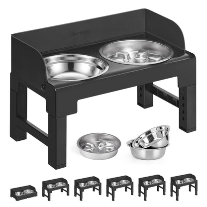 Dog Bowls Elevated, Adjustable Height, Tilted Design, Raised Stand, 1 Slow Feeder, Ink Black - image 1