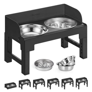 Dog Bowls Elevated, Adjustable Height, Tilted Design, Raised Stand, 1 Slow Feeder, Ink Black - image 1