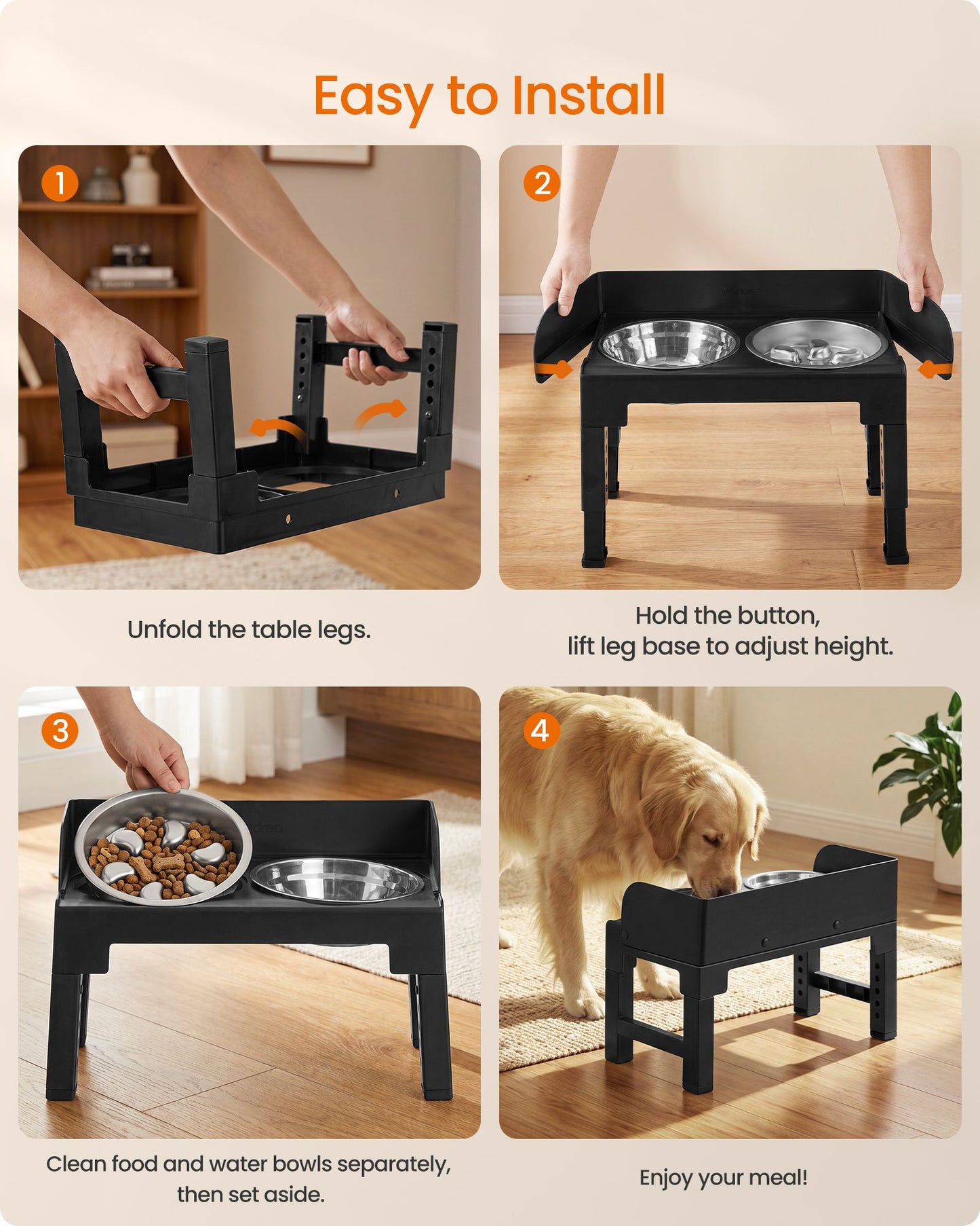 Dog Bowls Elevated, Adjustable Height, Tilted Design, Raised Stand, 1 Slow Feeder, Ink Black - image 3