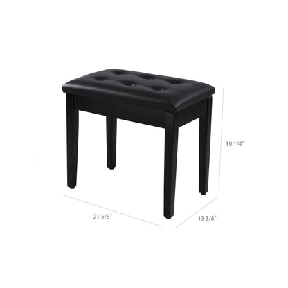 Padded Wooden Piano Bench with Music Storage Black