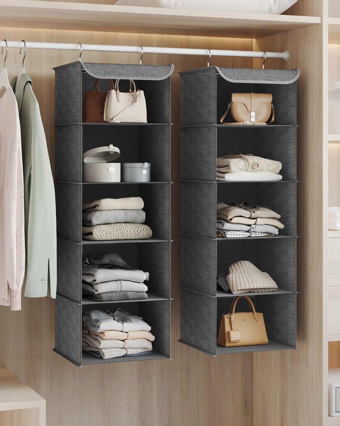 Set of 2 Hanging Closet Organizer Set with Foldable Storage Shelves Gray - image 3