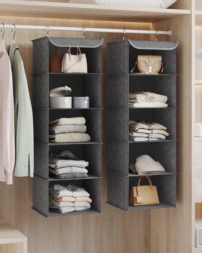 Set of 2 Hanging Closet Organizer Set with Foldable Storage Shelves Gray - image 3