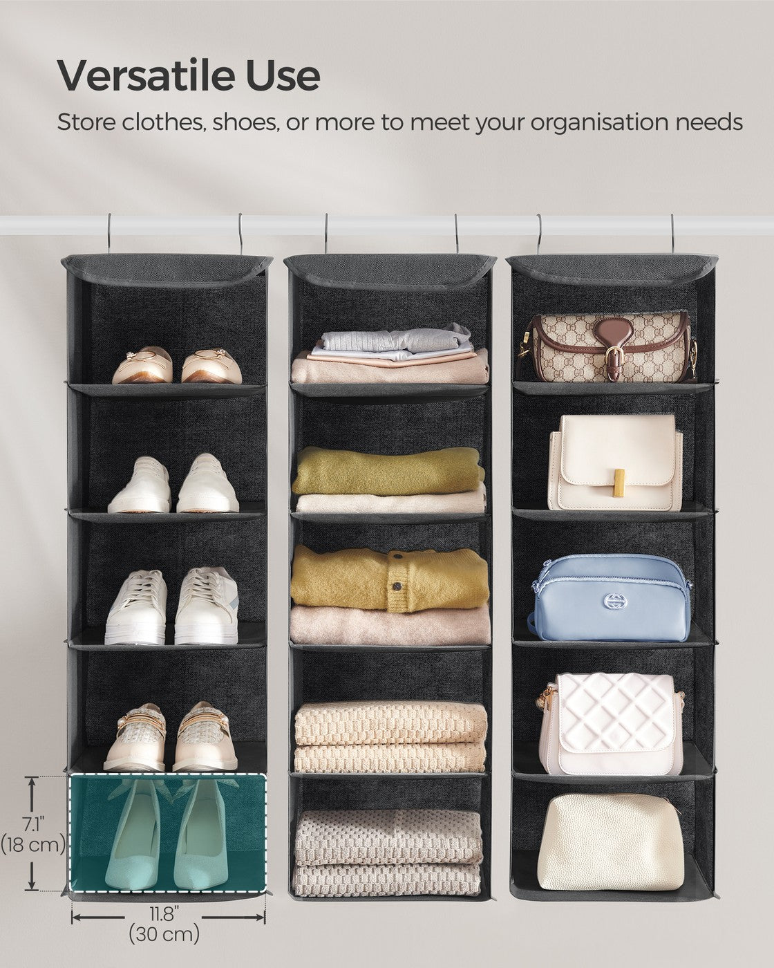 Set of 2 Hanging Closet Organizer Set with Foldable Storage Shelves Gray - image 4