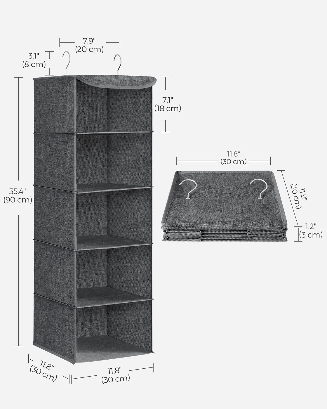 Set of 2 Hanging Closet Organizer Set with Foldable Storage Shelves Gray - image 6