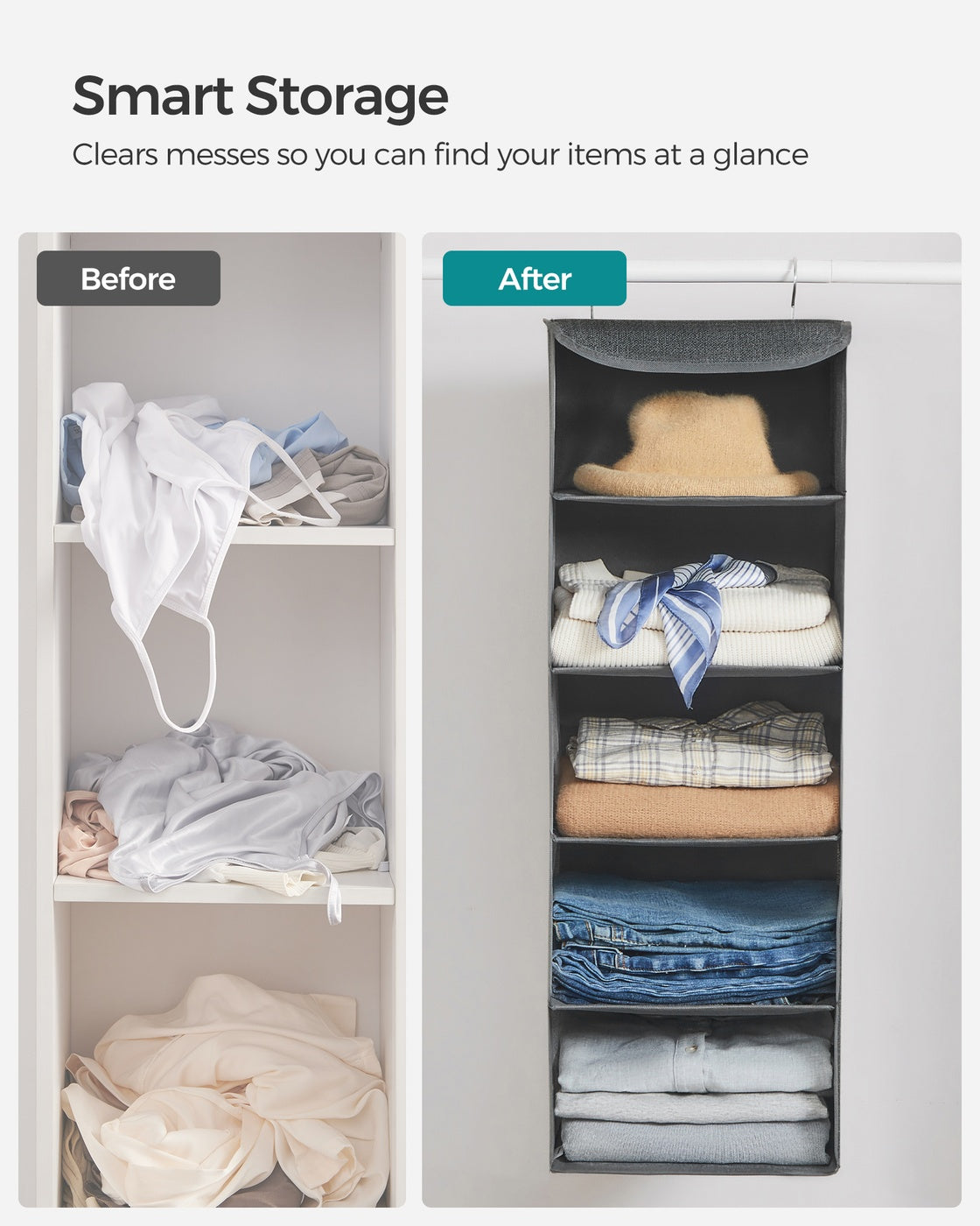 Set of 2 Hanging Closet Organizer Set with Foldable Storage Shelves Gray - image 7