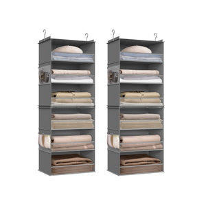 Set of 2 Hanging Closet Organizers, 6-Tier Fabric Storage Shelf, Separable Closet Hanging Shelf with Side Pockets, Foldable, Metal Hooks and Bamboo Inserts, Dove Gray URCH008G01