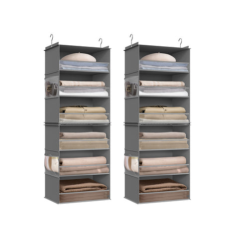 Set of 2 Hanging Closet Organizers, 6-Tier Fabric Storage Shelf, Separable Closet Hanging Shelf with Side Pockets, Foldable, Metal Hooks and Bamboo Inserts, Dove Gray URCH008G01