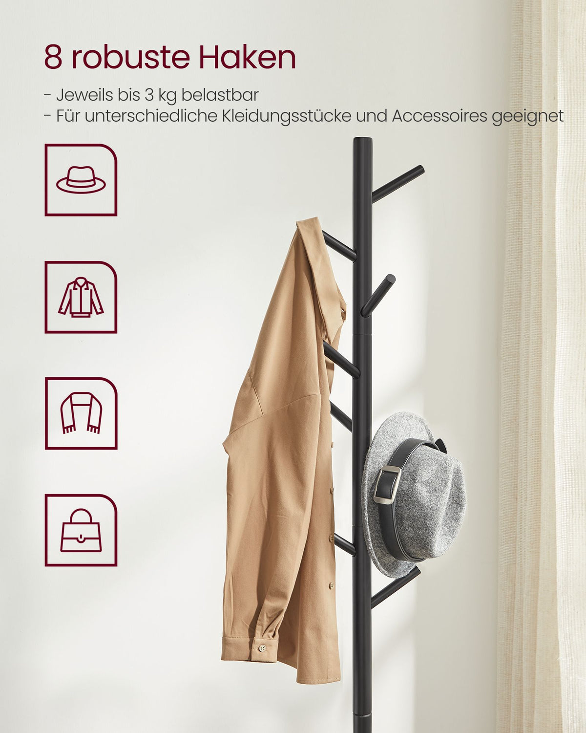 Black Free Standing Wood Coat Stand