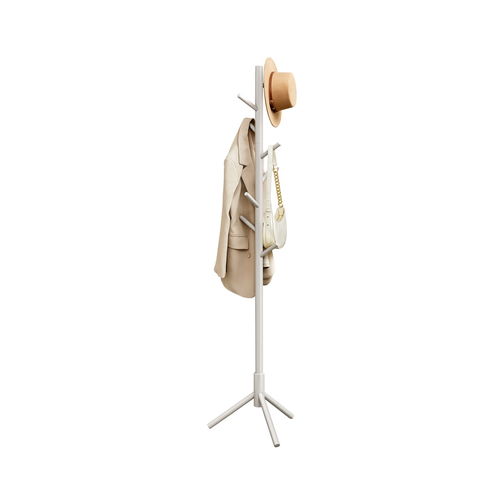 Coat Rack, Solid Wood Coat Stand, Free Standing Hall Coat Tree with 8 Hooks for Coats - Cappuccino Beige / Modern