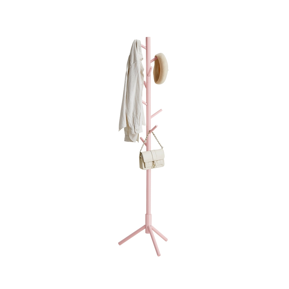 Coat Rack, Solid Wood Coat Stand, Free Standing Hall Coat Tree with 8 Hooks for Coats - Jelly Pink / Modern