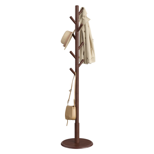Solid Wood Coat Rack with 8 Hooks Caramel Brown - image 1