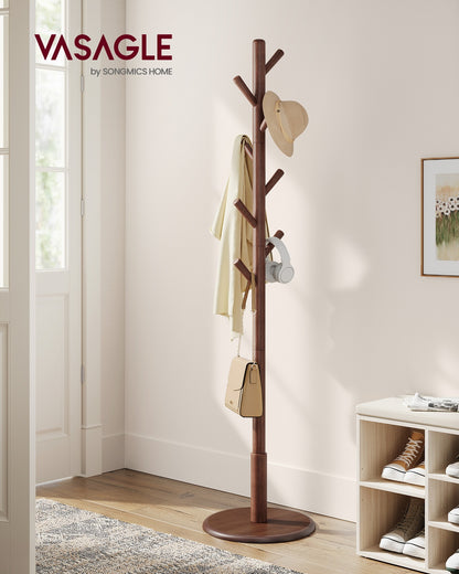 Solid Wood Coat Rack with 8 Hooks Caramel Brown - image 2